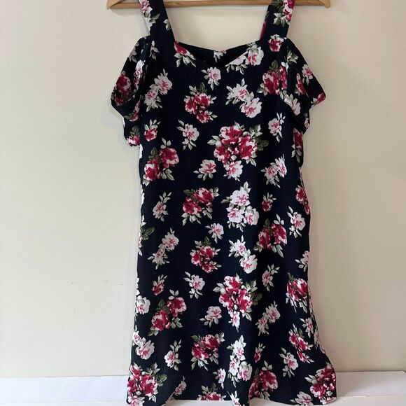 Blue Rain Women's Cold Shoulder Navy Blue & Pink Floral Pull-on Dress Size Small - Picture 1 of 5